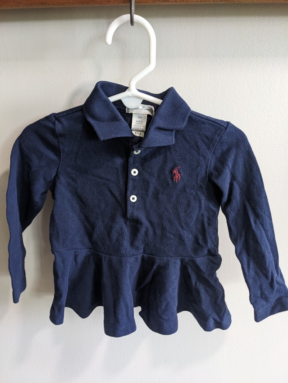 Ralph Lauren Polo Baby Peplum Blue Long Sleeve Shirt Top - 18m Preppy Pony